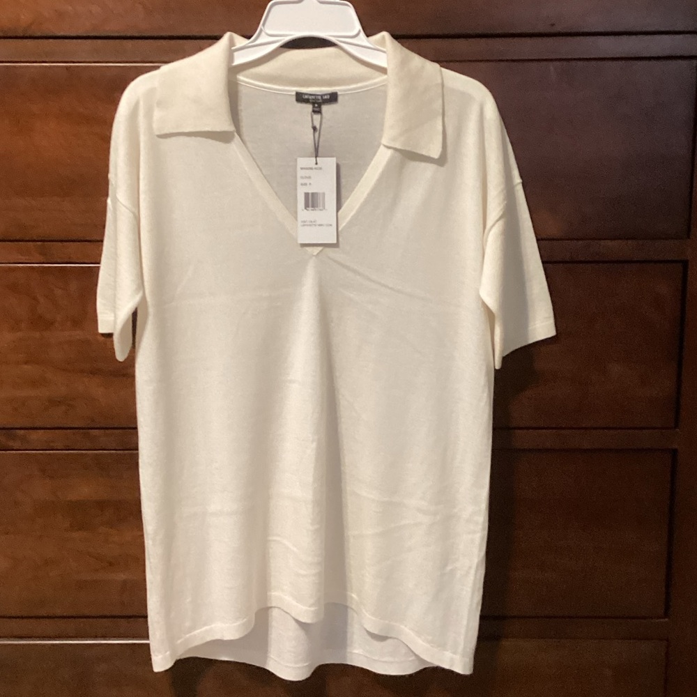 Lafayette 148 New York Cream V-Neck Polo Top